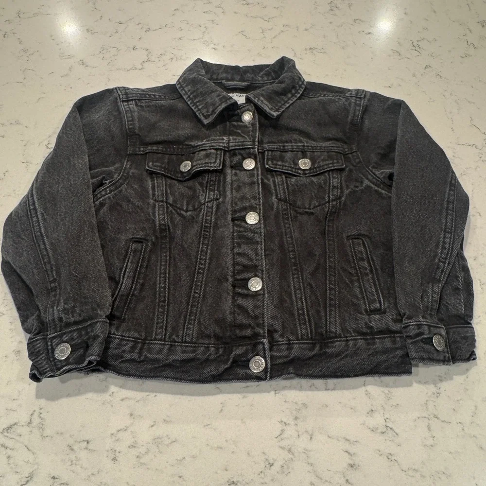 Old Navy Denim Trucker Jacket Kids Size S 6-7 Black Faded Cotton Button Front
